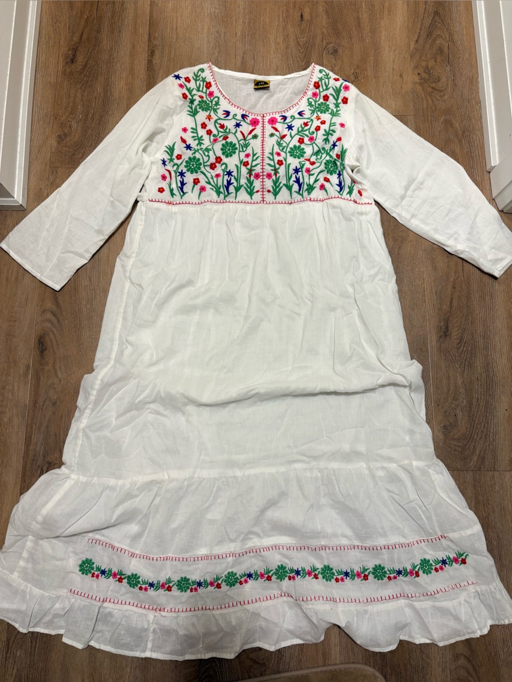 White Embroidered Women Dress with Floral Accents